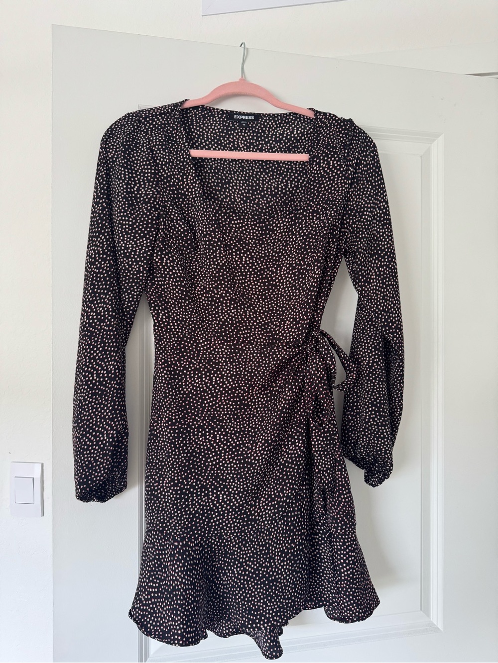 Express Black & White Polka Dot Wrap Dress